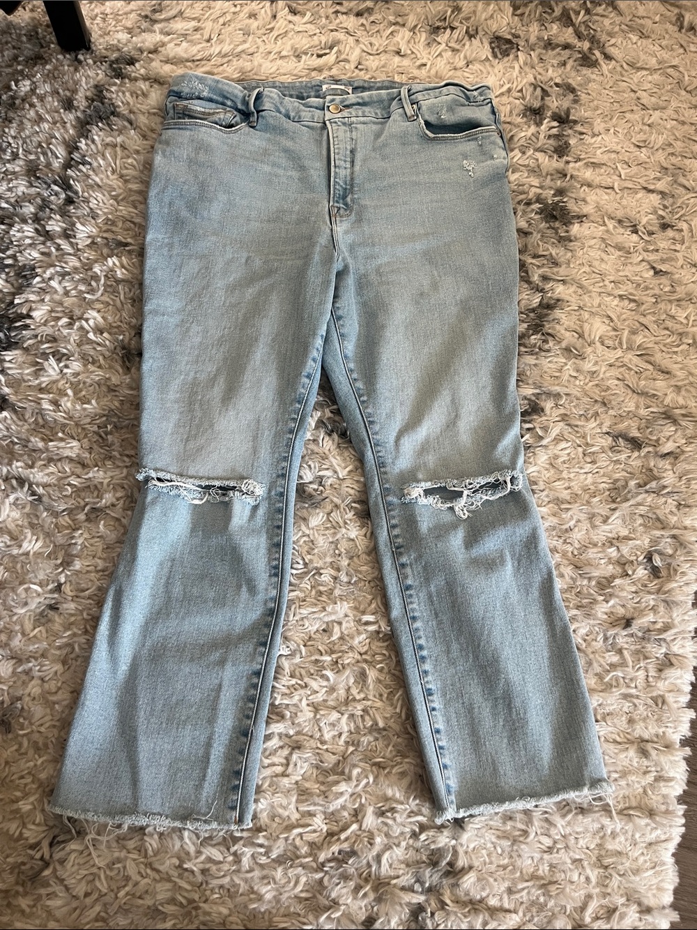 Good American Light Blue Distressed Flare Jeans